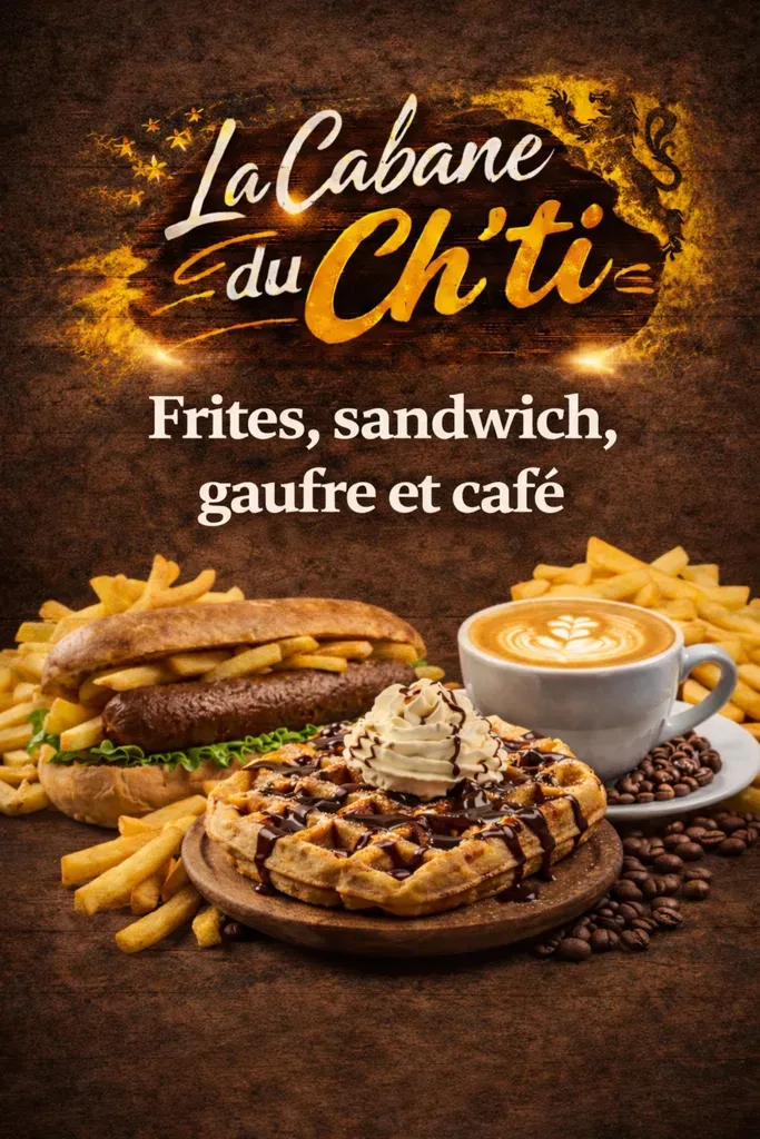 Frites, sandwich, gaufre et café